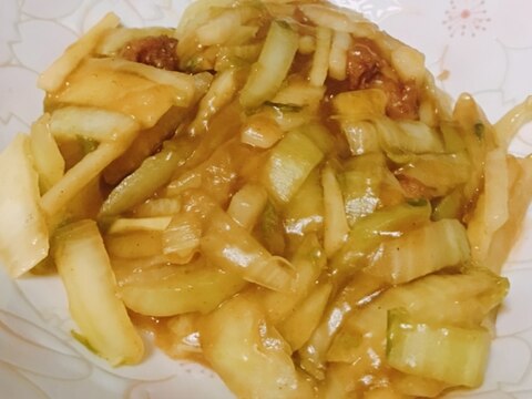 レンチン唐揚げに大根の皮と白菜のカレーソース餡かけ